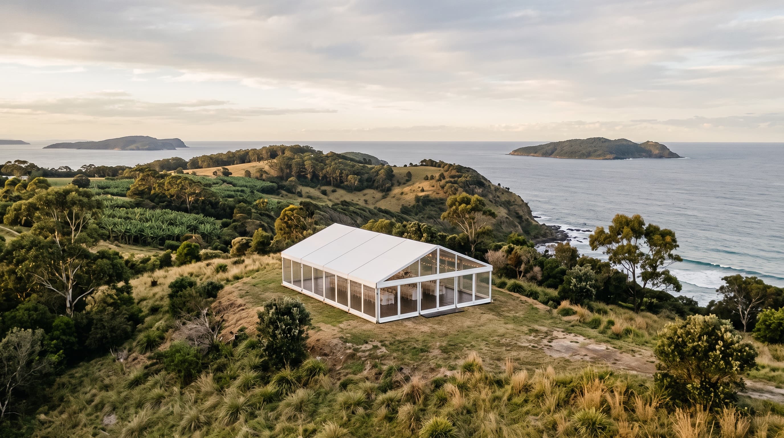 Marquee on a coastal headland near Coffs Harbour