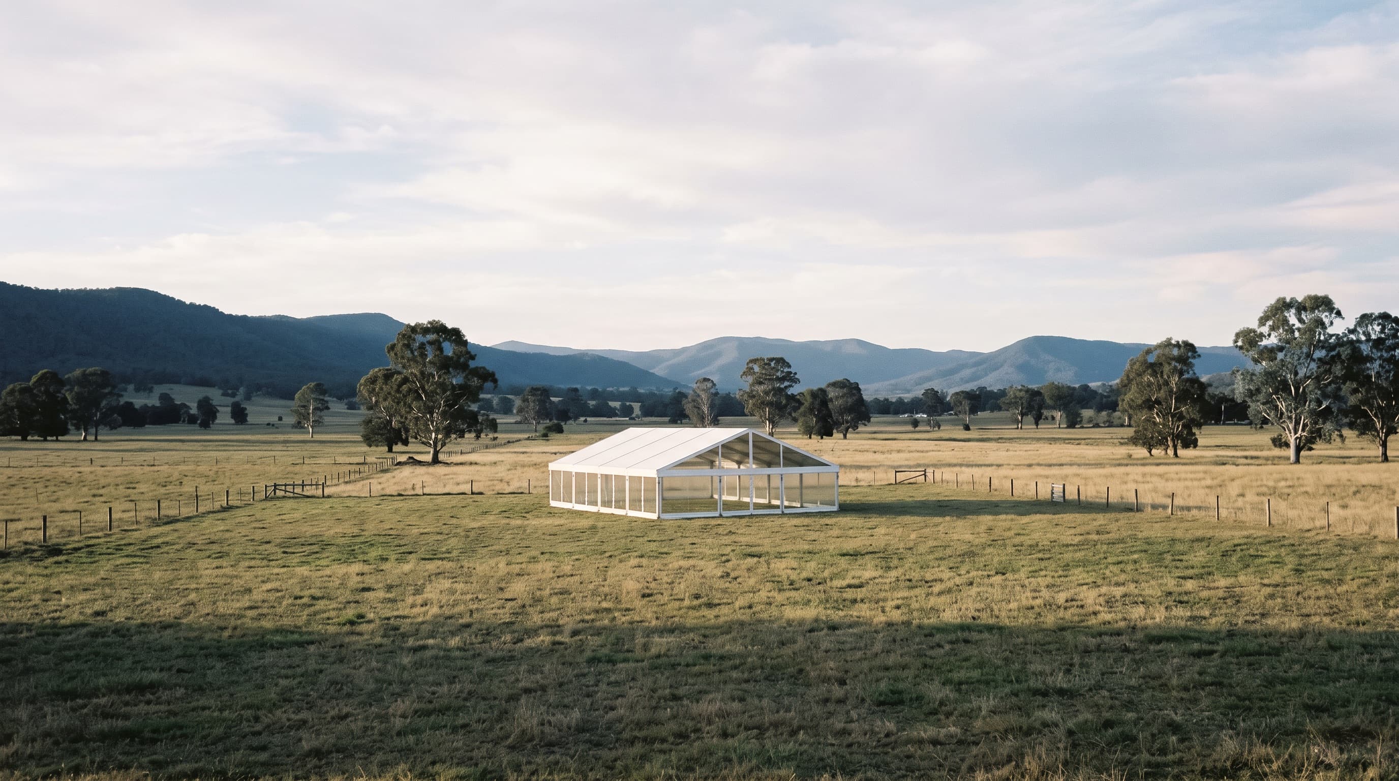 Marquee on farmland in the Macleay Valley near Kempsey